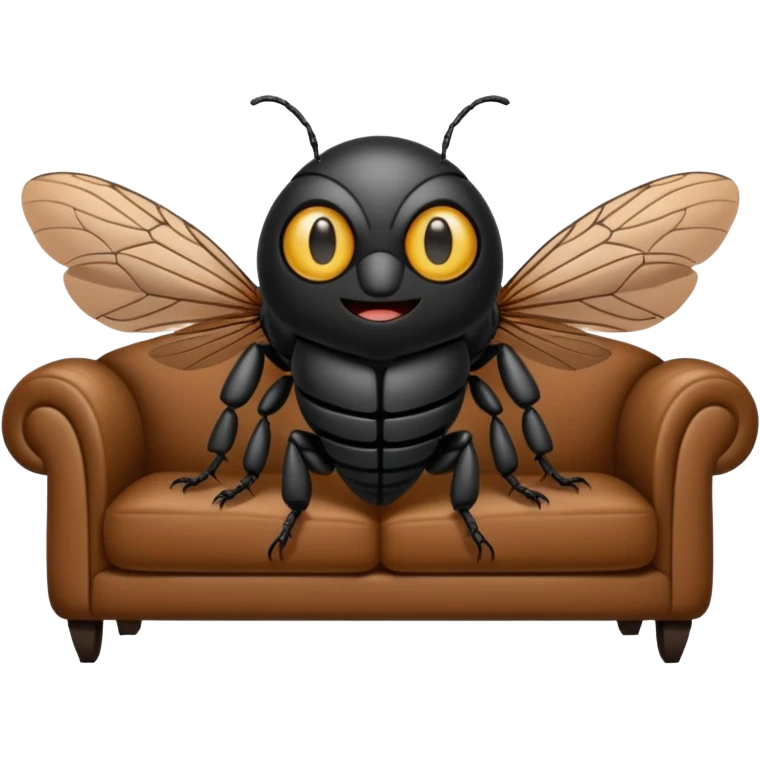 Black Cicada cartoon style watching on a phone sit on a brown sofa  emoji