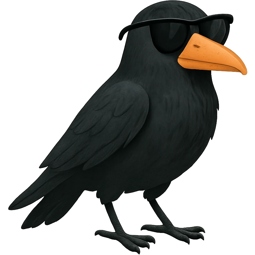 black bird with sunglasses and orange beak emoji