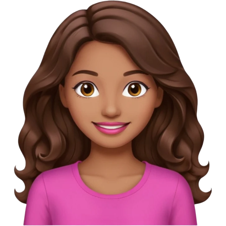 gorgeous woman, light brown skin, dark brown eyes, long wavy brown hair, pink top, lipgloss, model, mixed  emoji