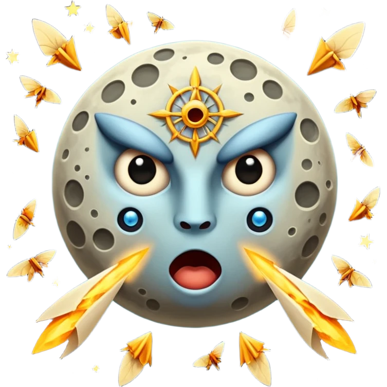moon exploding into moths and runes shocked face emoji