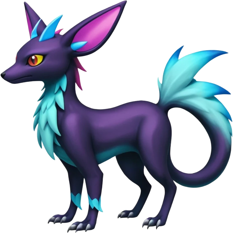 Colorful scaly flurry bioluminescent dark gloomy ghoulish spooky dull dusky translucent neon edgy cool dark edgy Latias-Sergal-Vernid-feline-Umbreon-Sylveon-Bastet-Fakémon-hybrid-fusion-creature, full body emoji