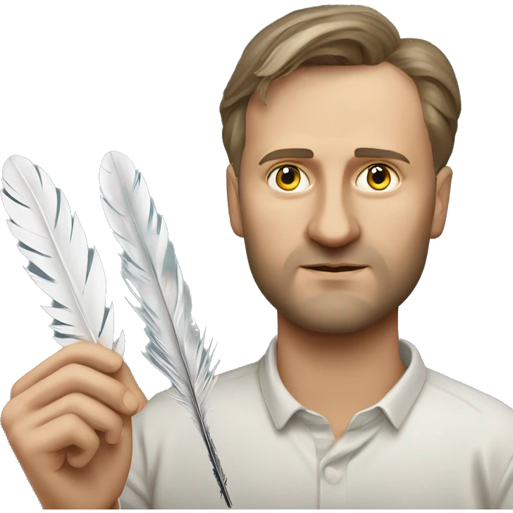 Ukrainian writer Oleksandr Dovzhenko holds a feather in his hand emoji