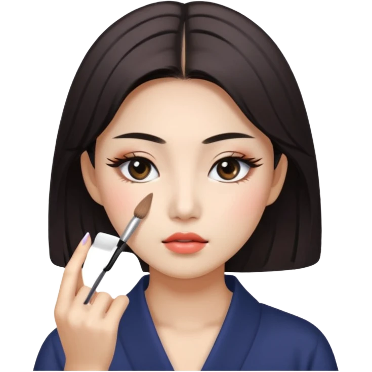 Korean woman applying eyeshadow, focused expression emoji
