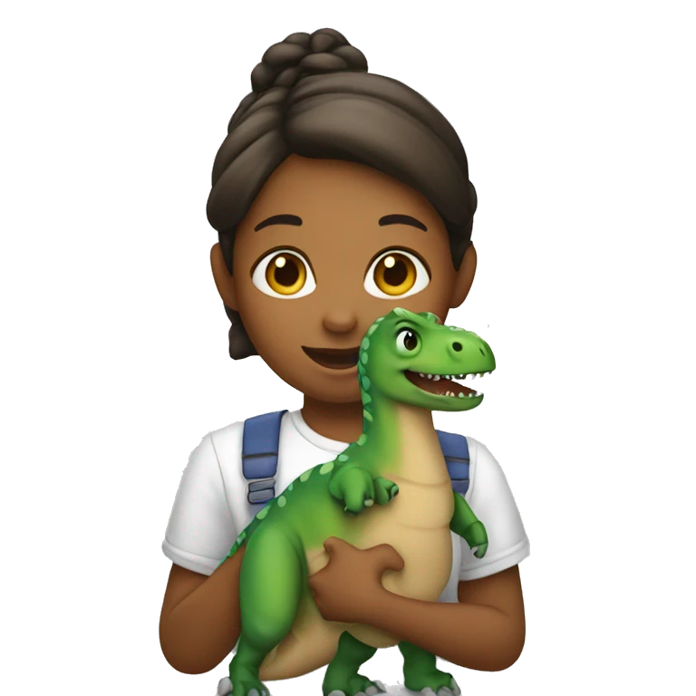 a girl holding a dinosaur emoji