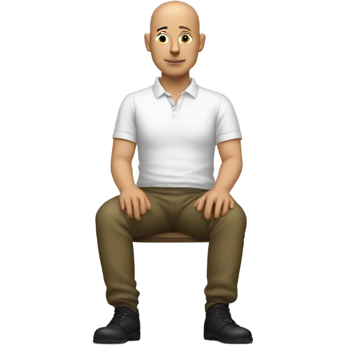 Bald man white sitting with legs crossed, effeminate  emoji