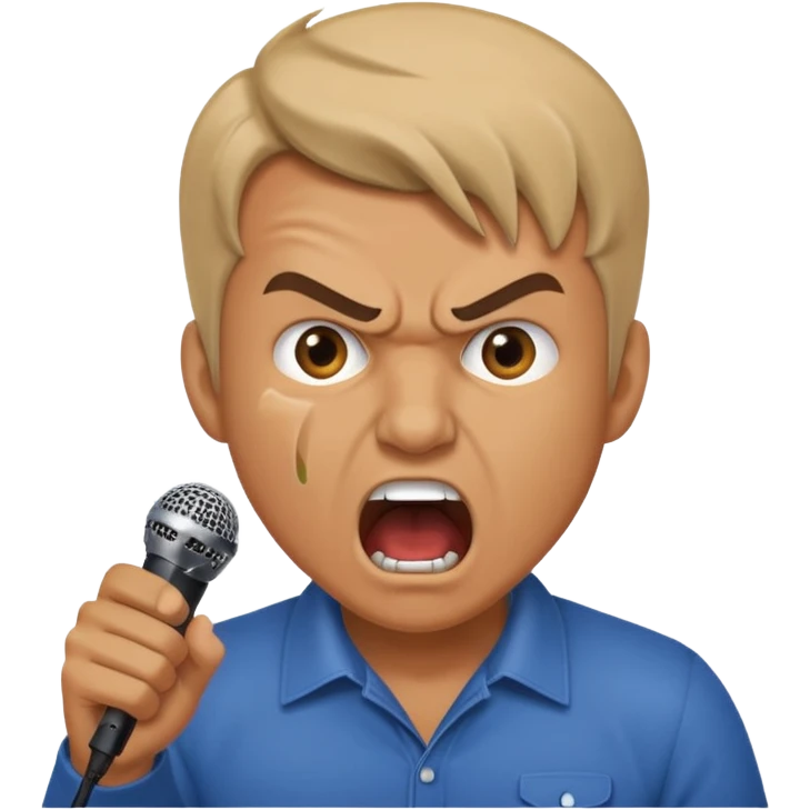 the male office manager yelling at her to stop with angry face while unpluggging her microphone cable standing up
 emoji