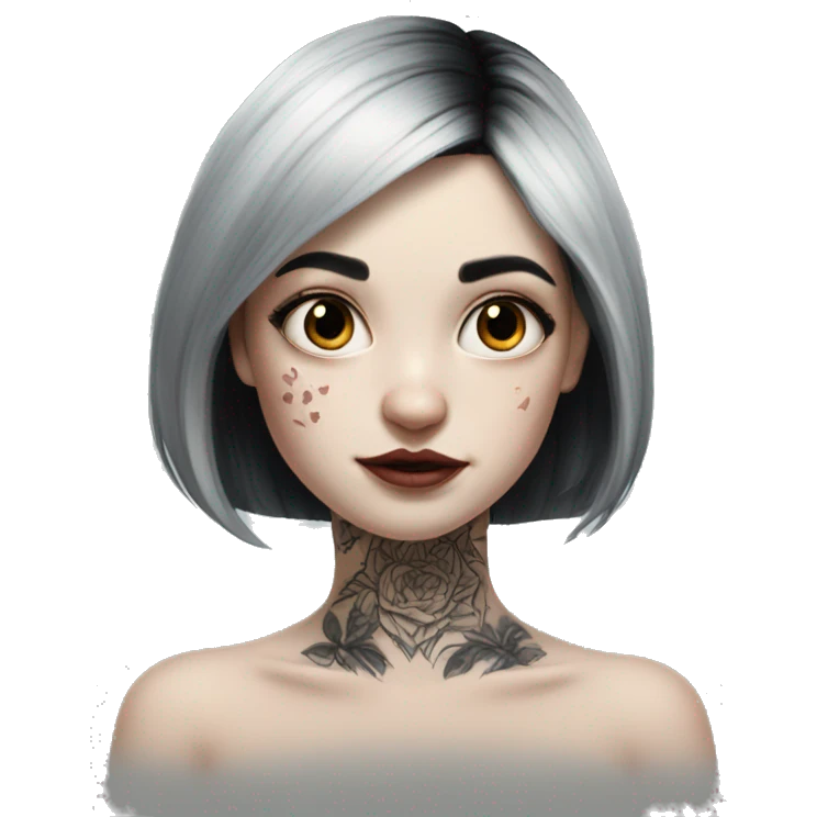 Hyperrealistic Pale girl with black hair arm tattoos emoji