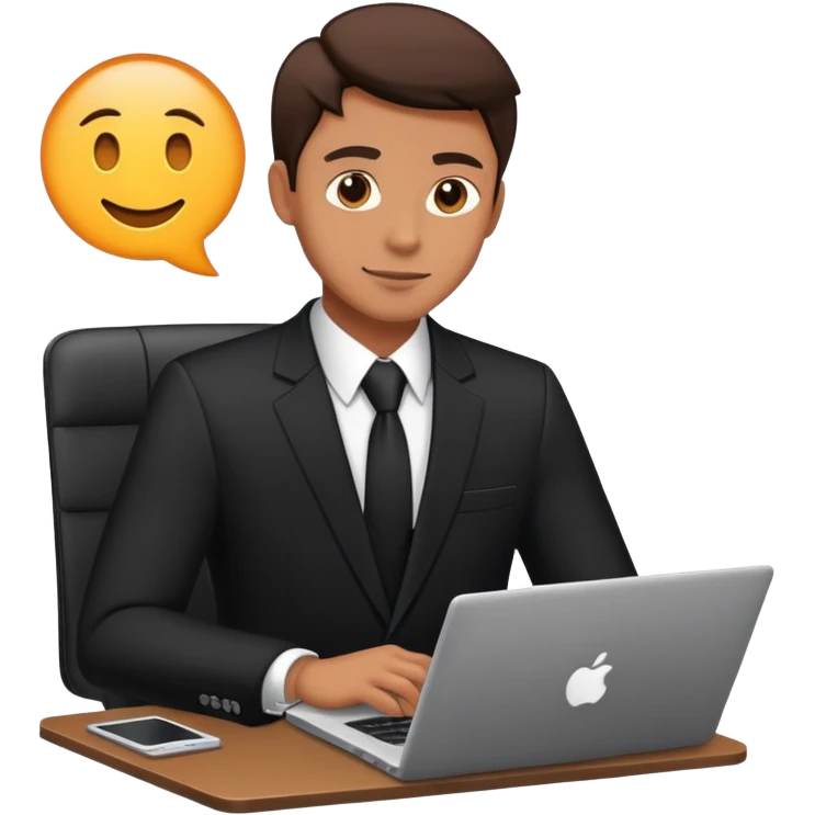 Man in black business suit with laptop emoji