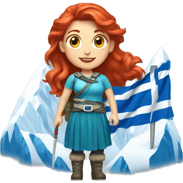 a red hair female on everest with greek flag emoji