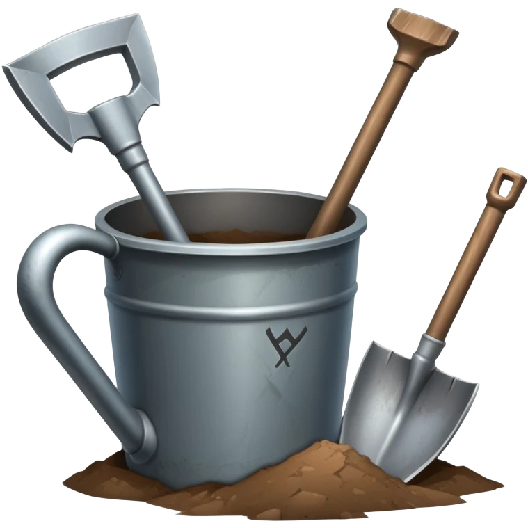 An icon featuring a shovel, pickaxe, and an ancient artifact like a broken pot, symbolizing the essentials of archaeology. The design focuses on the tools of excavation and discovery, with minimal detail for a clean, recognizable look. Transparent background. emoji
