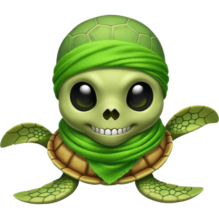 cute sea turtle wearing a lime pirate skull scarf emoji