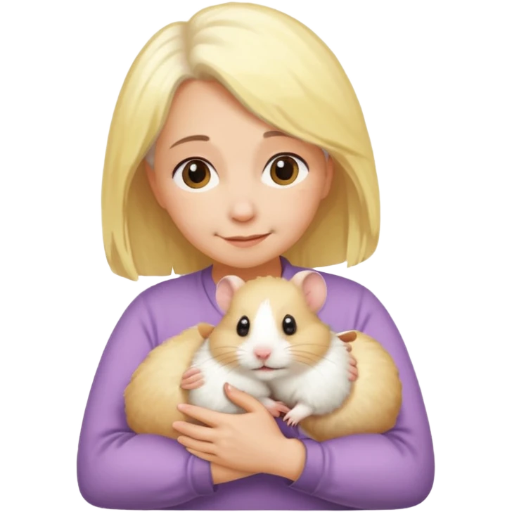 Девушка  возрастная со светло желтыми  волосами обнимает хомяка  emoji