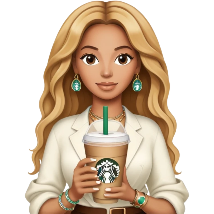 Beyoncè with a Starbucks drink and a bracelet  emoji
