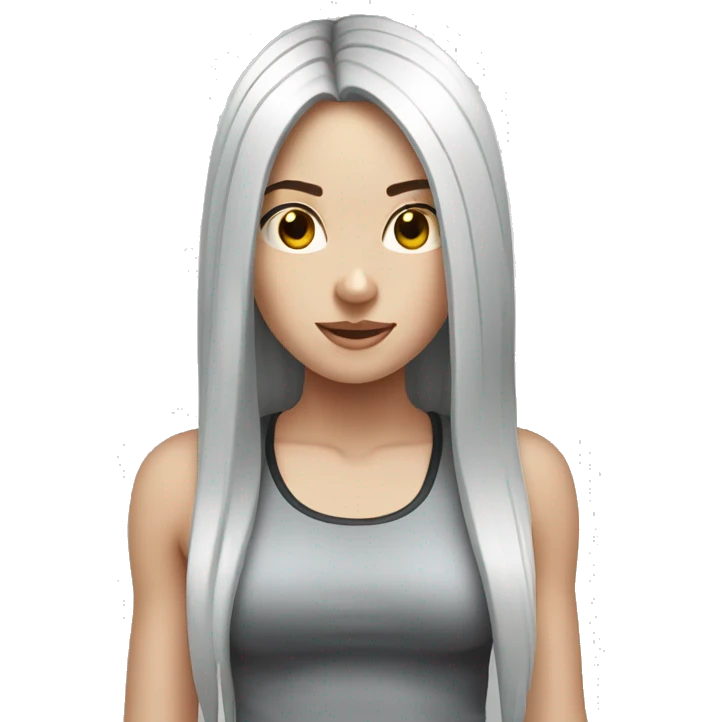 Pale girl with long black hair workout emoji