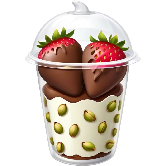 Chocolate covered Strawberries with pistachios in a plastic cup emoji