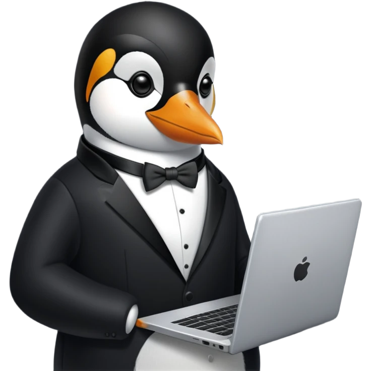 penguin using a laptop branded system76 emoji