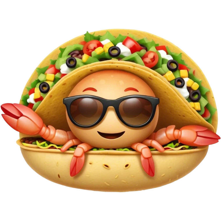 Shrimp wearing sunglasses inside a taco emoji