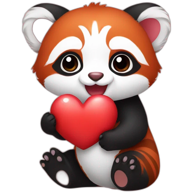 Baby red panda holding heart emoji