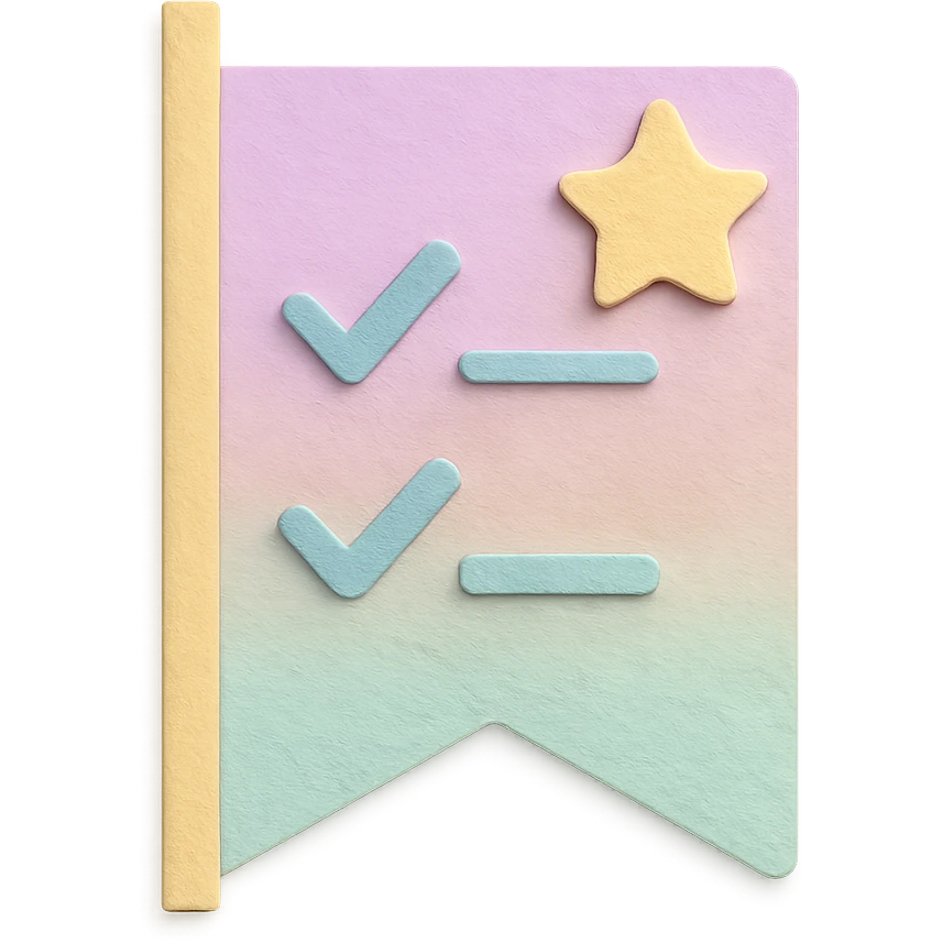 soft pastel kawaii checklist flag in soft pastel gradient with a star accent emoji