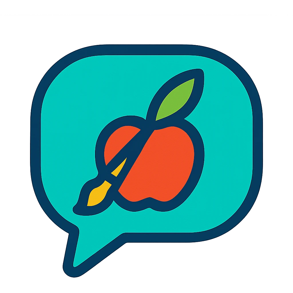chat bubble icon with an apple style brush inside in vibrant toon style emoji