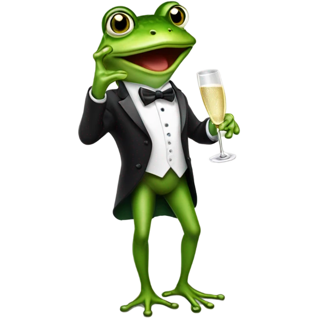 Frog in tuxedo drinking champagne and holding a large blank sign  emoji