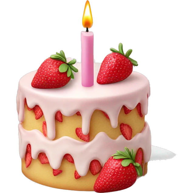 Pink strawberries and cream birthday cake with a candle emoji