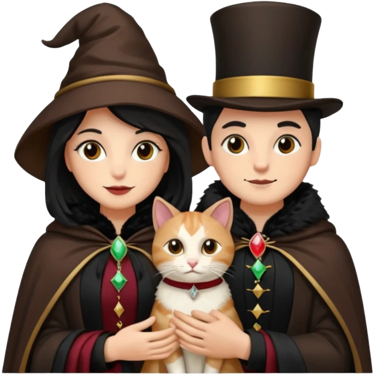 magician couple and their pet cat emoji