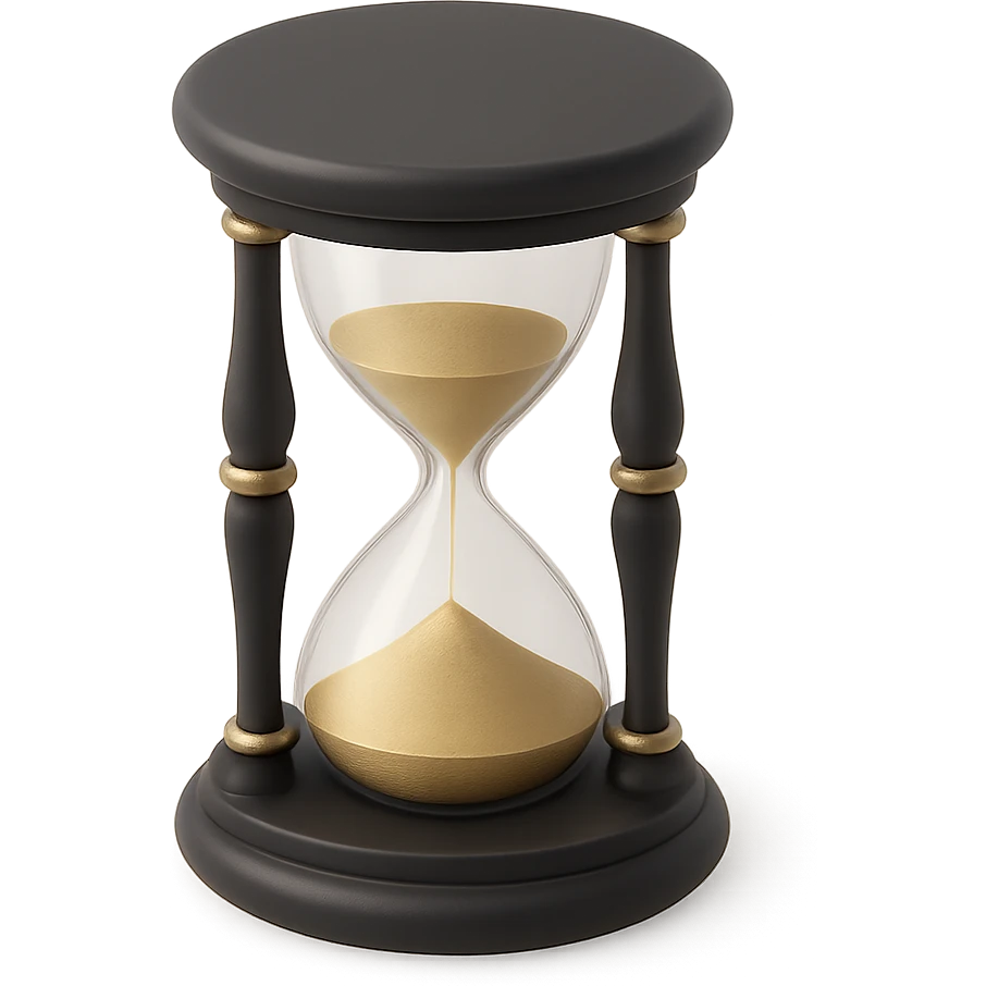 a classic hourglass with sand in 3D black style emoji