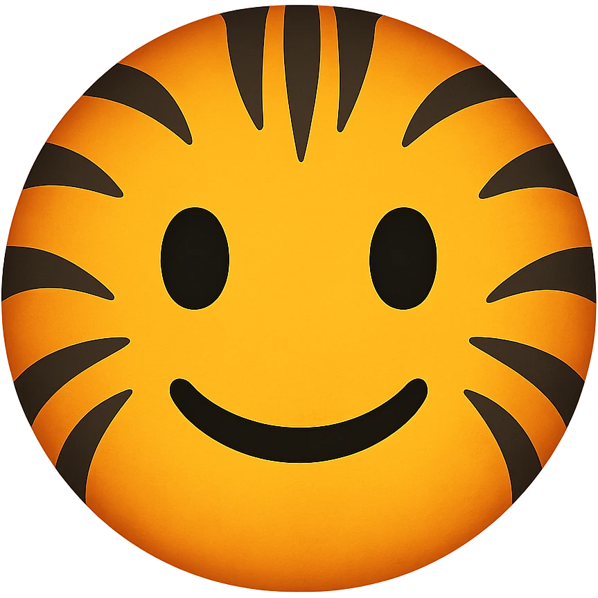 yellow face with orange tiger stripes, digital illustration emoji