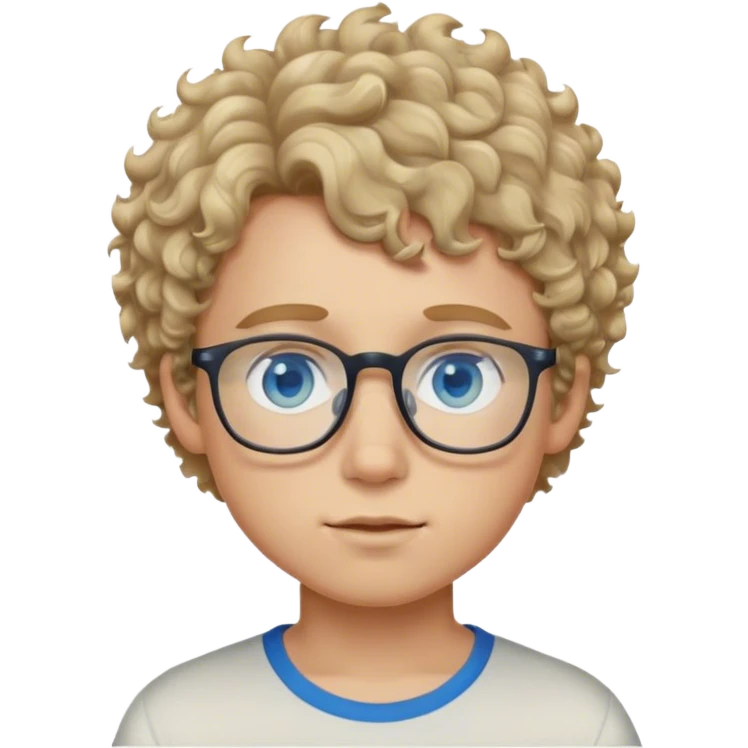 boy with short dirty blonde curly hair, blue eyes, glasses emoji