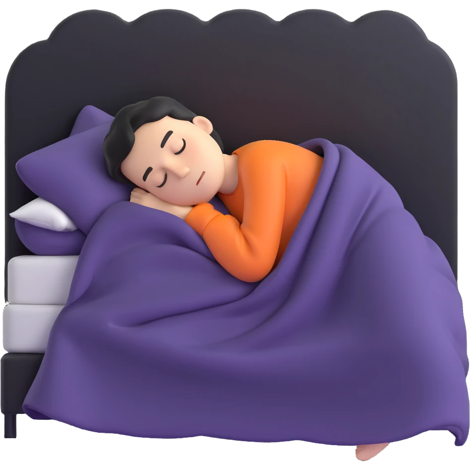 person sleeping under a blanket on a king bed, face hidden, angled corner view emoji