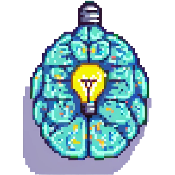 brain with a lightbulb, symbolizing ideas, pixel art emoji