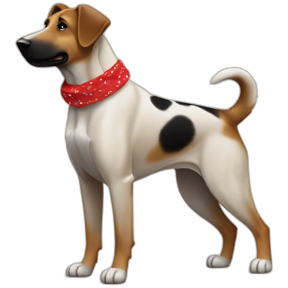 75% Coonhound 25% German Shepherd mix dog wearing small plain red bandana side view full body left facing emoji