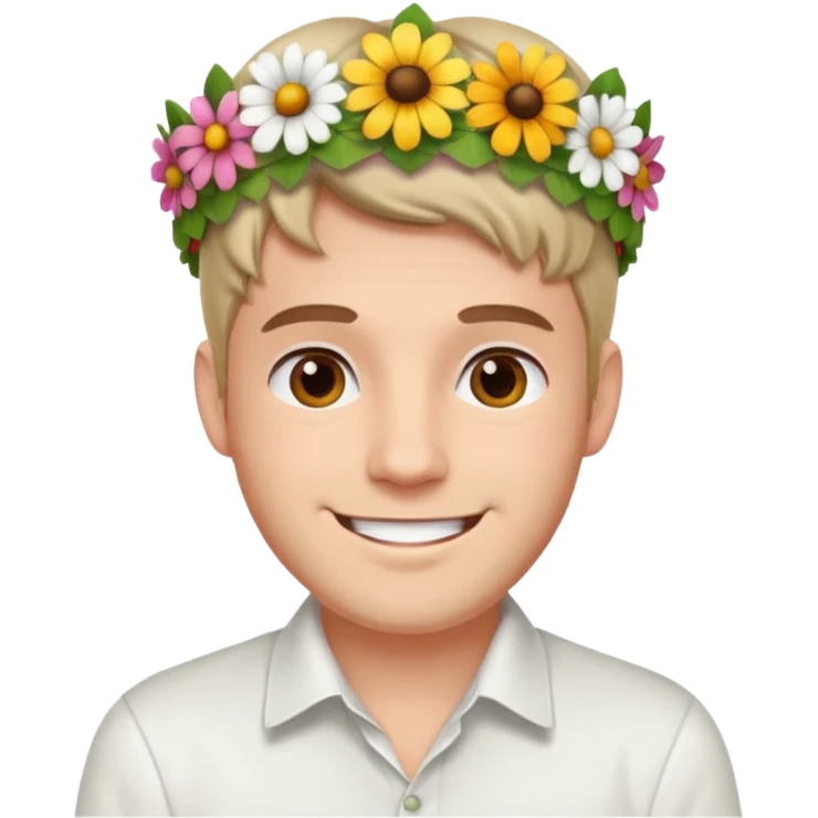 Man with flower crown and white shirt emoji