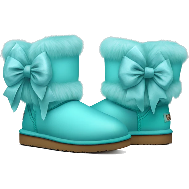 Realistic pair of tiffany blue fur Ugg boots  with ribbon bows. emoji