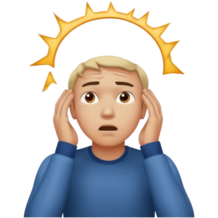A frustrated young man holding his head looking sideways, confused expression, dramatic lighting, blurred dark background, cinematic YouTube intro style, ultra-realistic. emoji