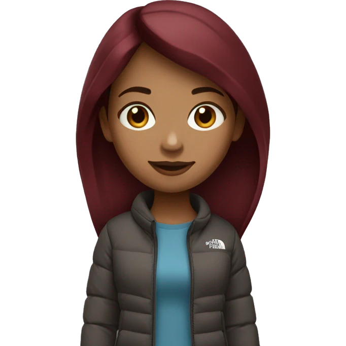 beautiful burgundy straight haired Girl wearing northface full body emoji