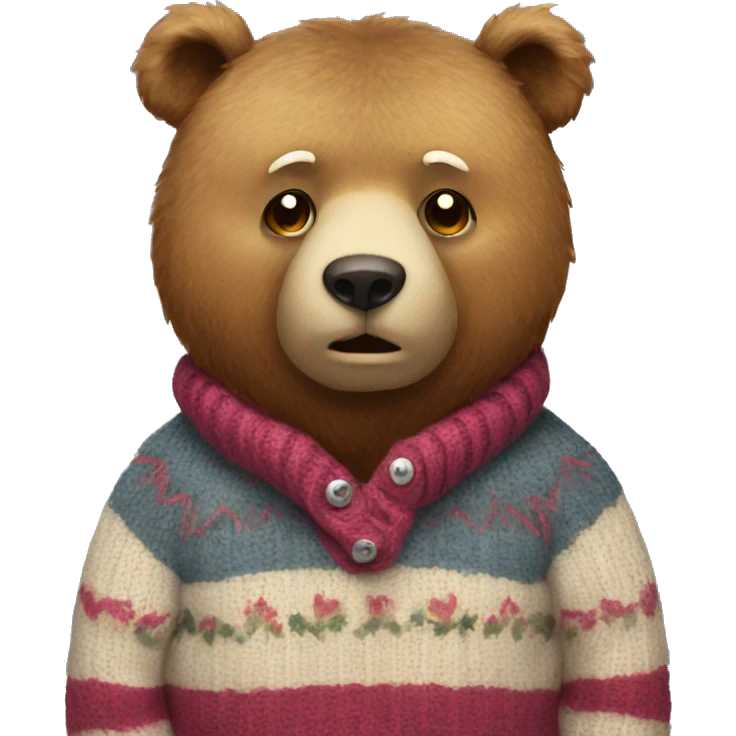 Bear with a sweater reading emoji