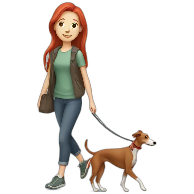 red haired girl walking her greyhound emoji