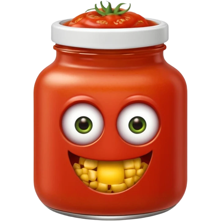 Un tarro de salsa de tomate y un tarro de salsa de mostaza al uno al lado del otro, los dos tarros con ojos emoji