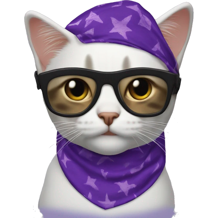 a cat wearing the iconic macho man rand savage purple bandana and goggles emoji