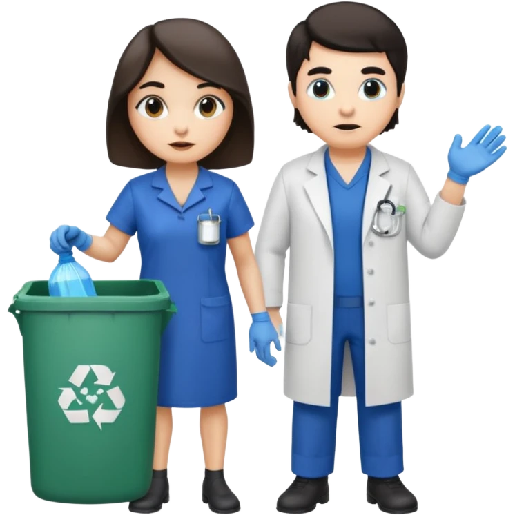 an otter disguised as a woman garbage collector next to a white man mad scientist with dark hair emoji