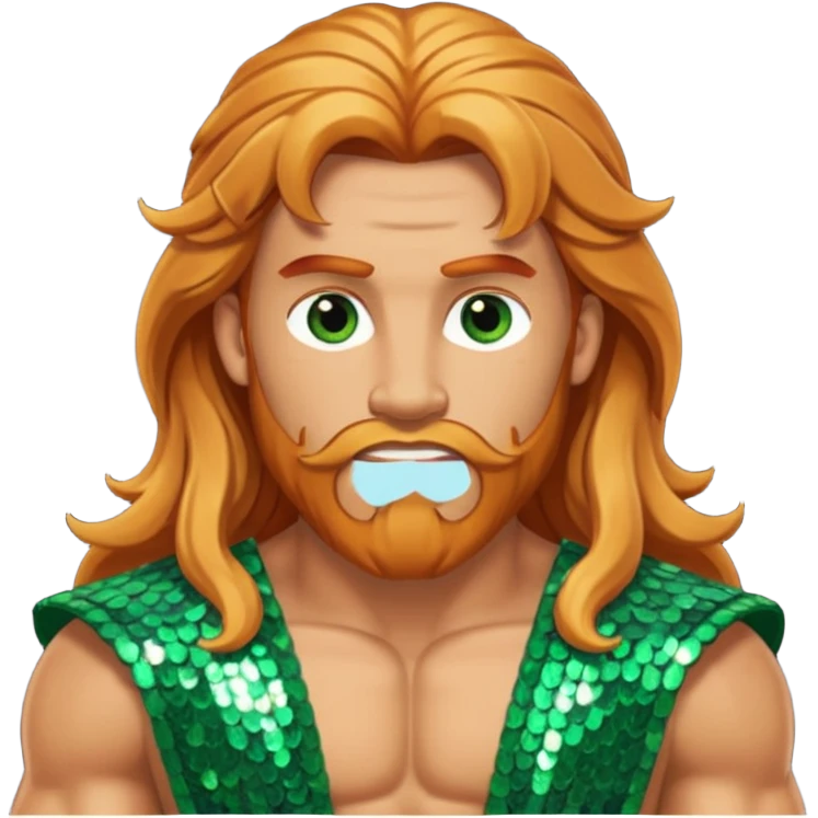 Hercules, God of Heroes from Gods and Goddesses with long reddish blonde hair, bronze and green sequin outfit emoji