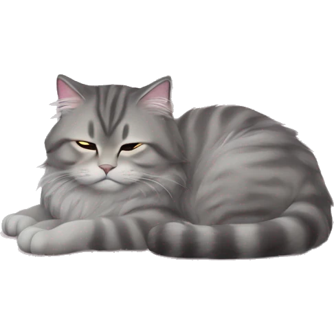 Gray siberian cat sleeping on light pink bed emoji