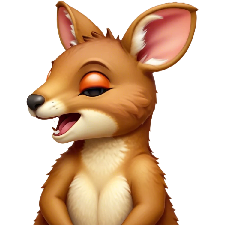 Cinematic Cute Yawning Kangaroo Portrait Emoji, Head tilted slightly with a dramatic, wide-open yawn, showcasing a soft, downy red-orange fur with gently drooping ears and round amber eyes barely open in drowsy contentment, Simplified yet irresistibly adorable features, highly detailed, glowing with a soft, cozy glow, high shine, relaxed yet expressive, stylized with a touch of outback charm, bright and endearing, soft glowing outline, capturing the essence of a sleepy yet affectionate kangaroo, so drowsy it feels like it could stretch out of the screen and curl up for a nap! emoji