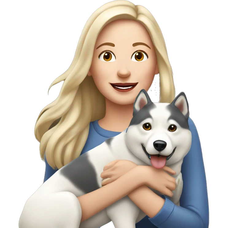 50 years old white girl with 3 huskies in the park  emoji