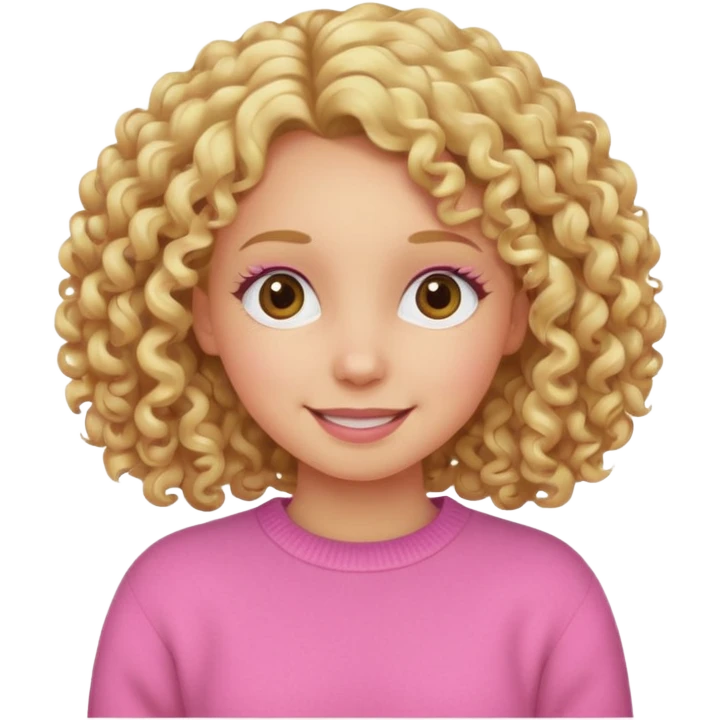 happy girl with curly blond hair, pink sweater emoji