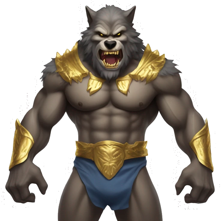 Muscular Wolfman wearing clothes with gold fangs emoji