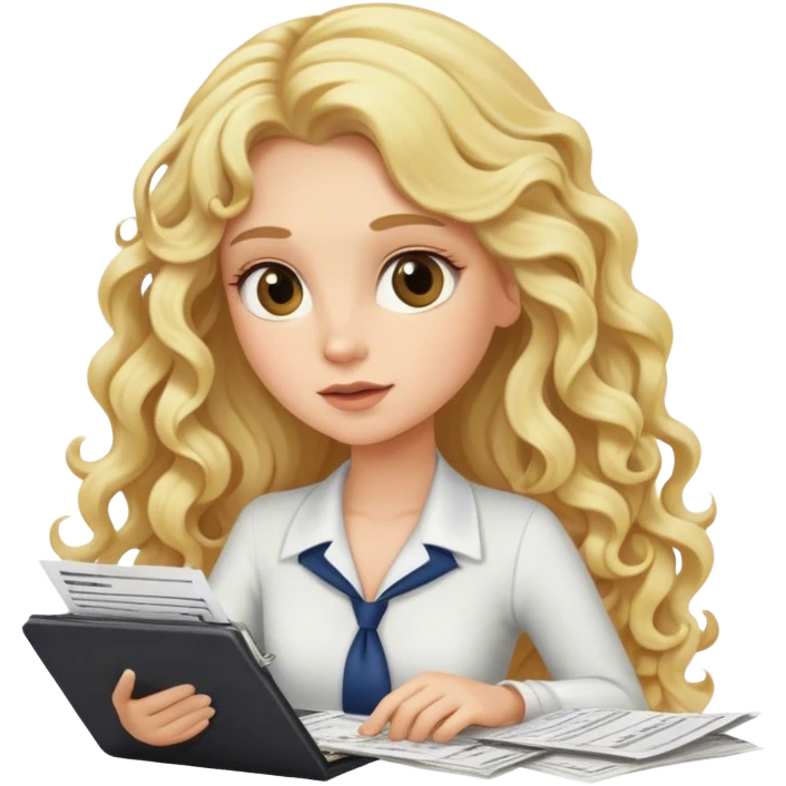 Blonde model with long curls doing taxes emoji