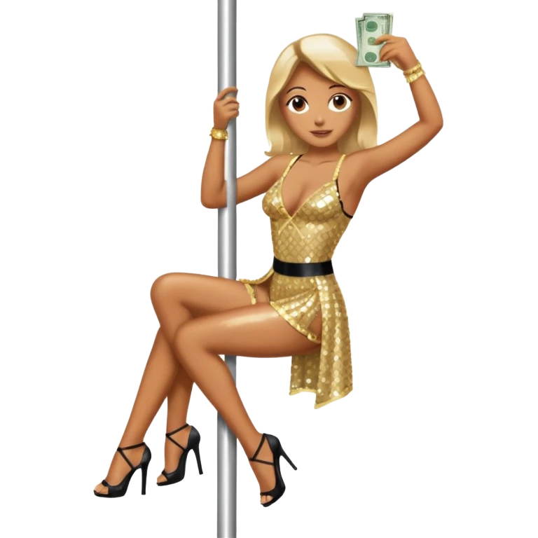 A stripper on a stripping pole with money emoji